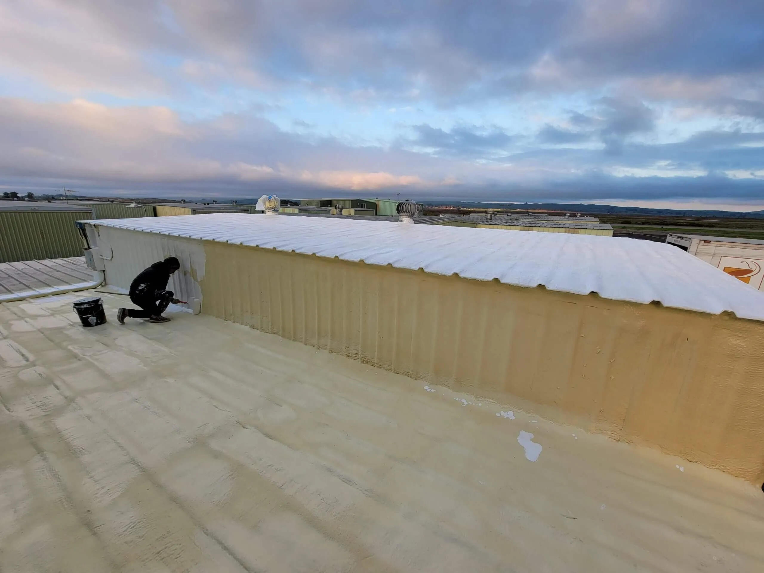 Spray foam applied to a metal commercial building
