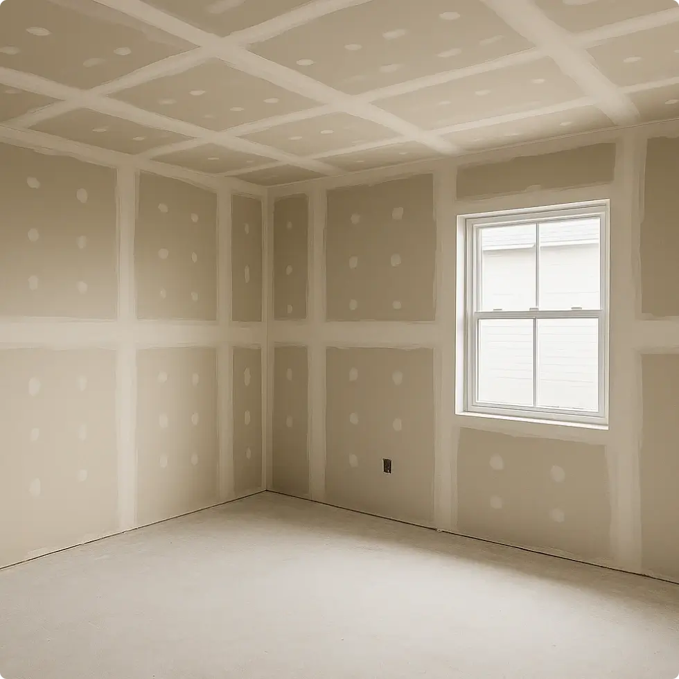 Taped and mudded drywall ready for sanding