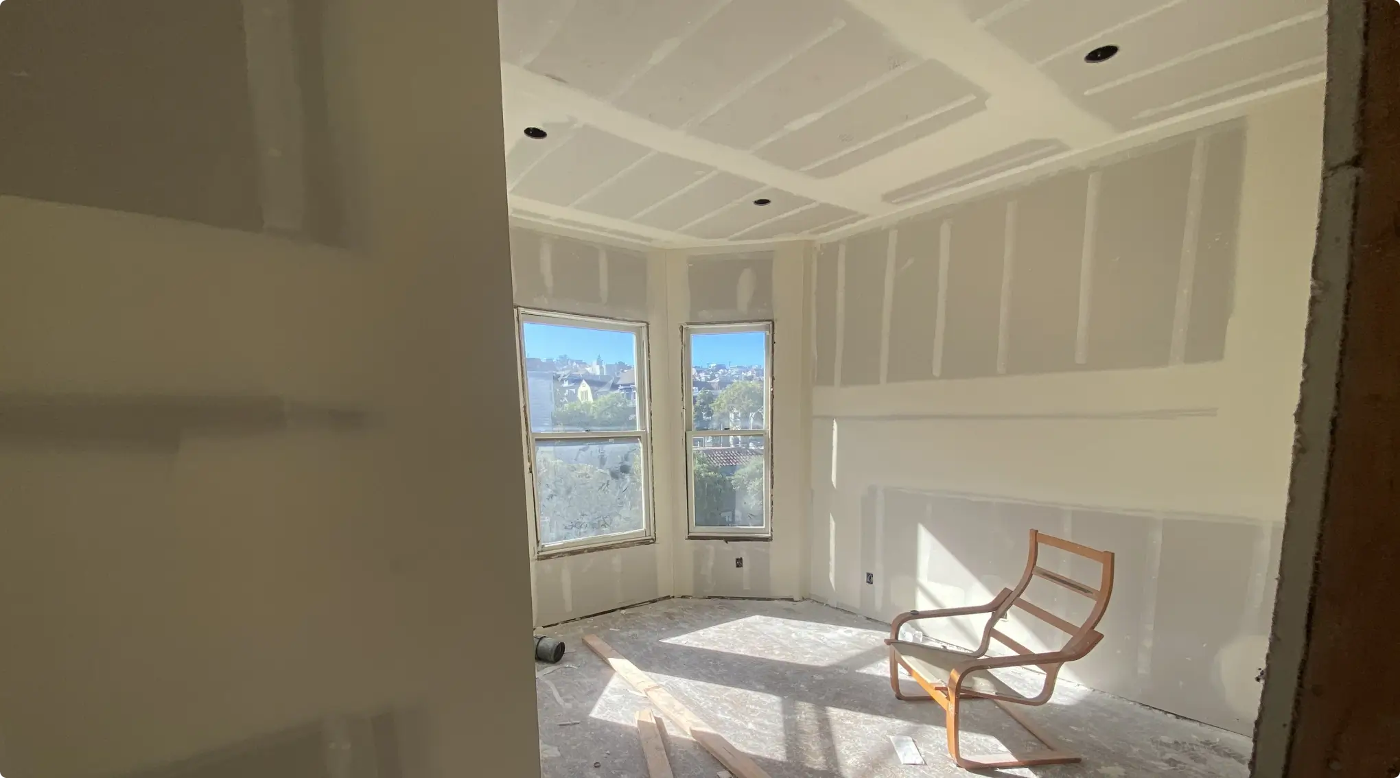 Drywall installation and finishing in a Bay Area remodel