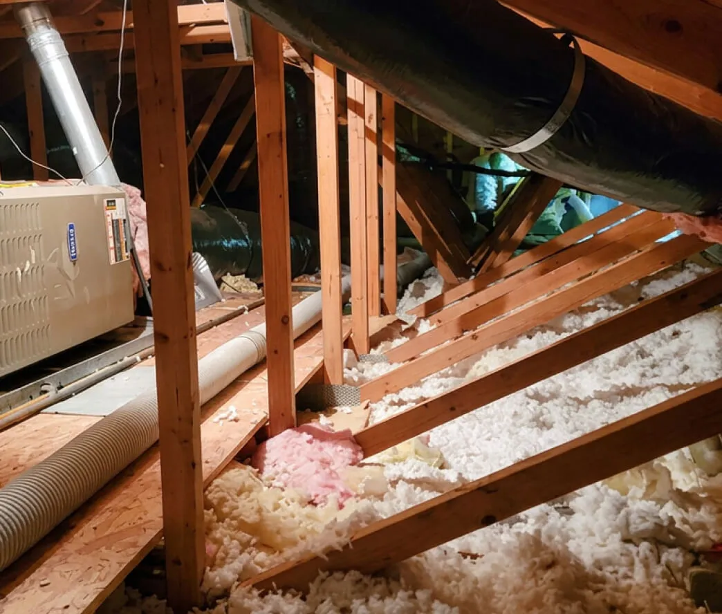 Blown-in cellulose attic insulation installed in an older Bay Area home